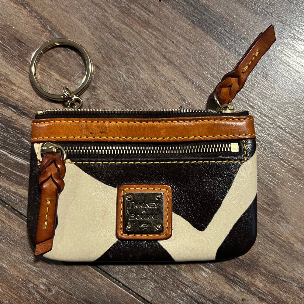 Dooney & Bourke Brown and Cream Leather Keychain Wallet/Coin purse.